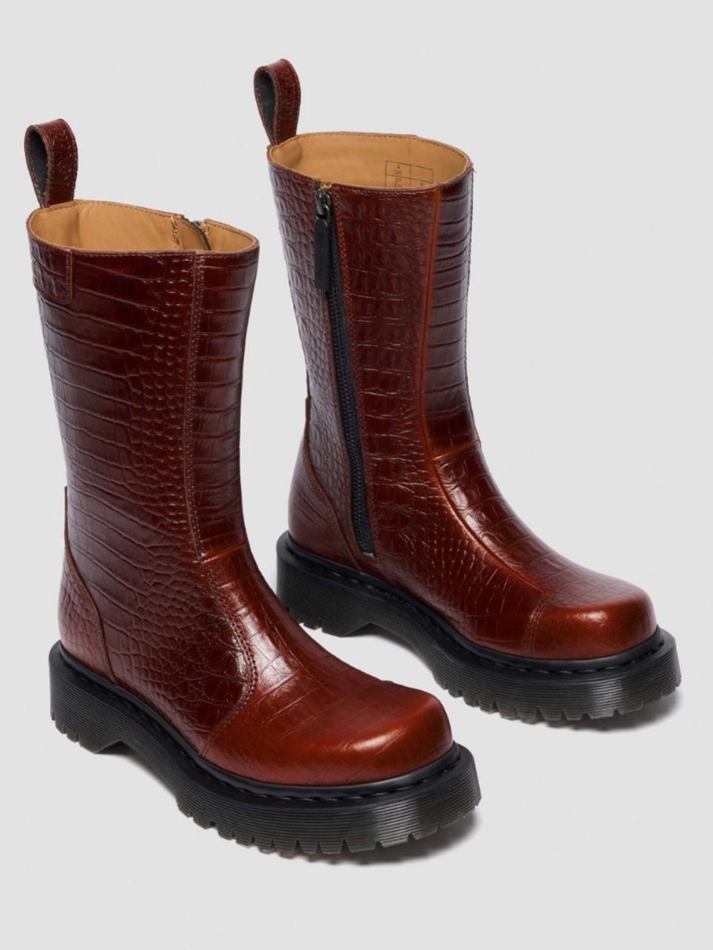 Dr. Martens Rejena Croc Emboss Leather Boots Women Size 10 Mocha Brown NEW!!